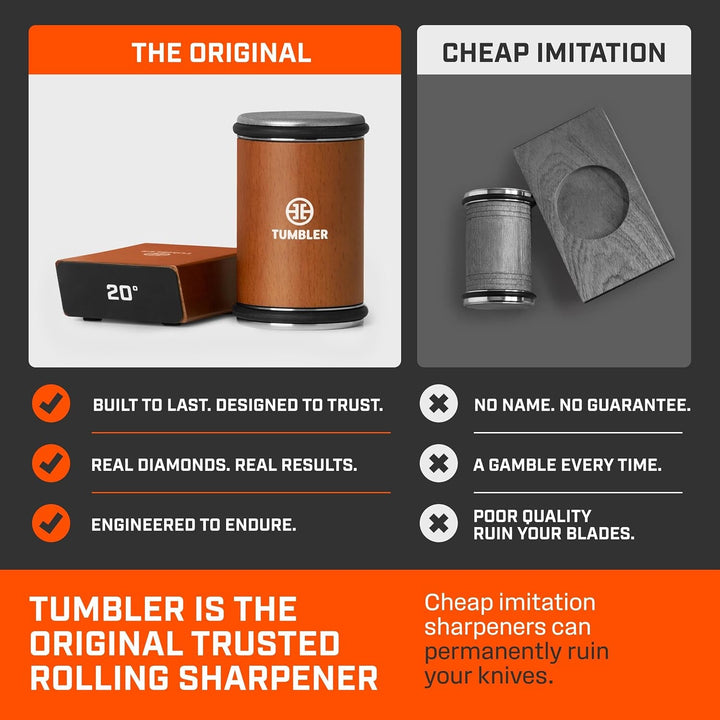 The Original  Rolling Knife Sharpener™ (Wood) | Rolling Knife Sharpener Tool for Kitchen Knives, Kit Offers 15 & 20 Degree Sharpening (Wood)+2