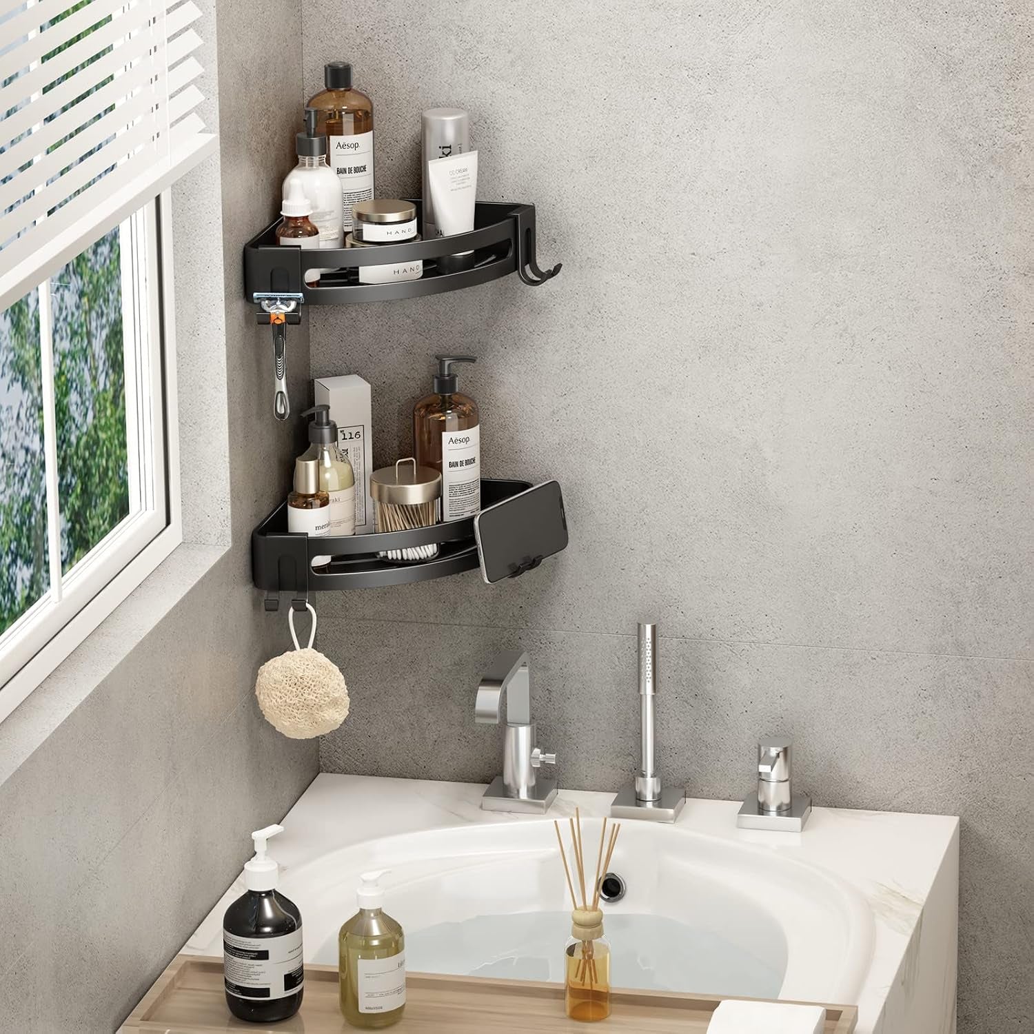 corner-shower-caddy-with-razor-holder-adhesive-shower-shelf-corner-no-drilling-bathroom-corner-shower-organizer-storage-rack-2-pack-black