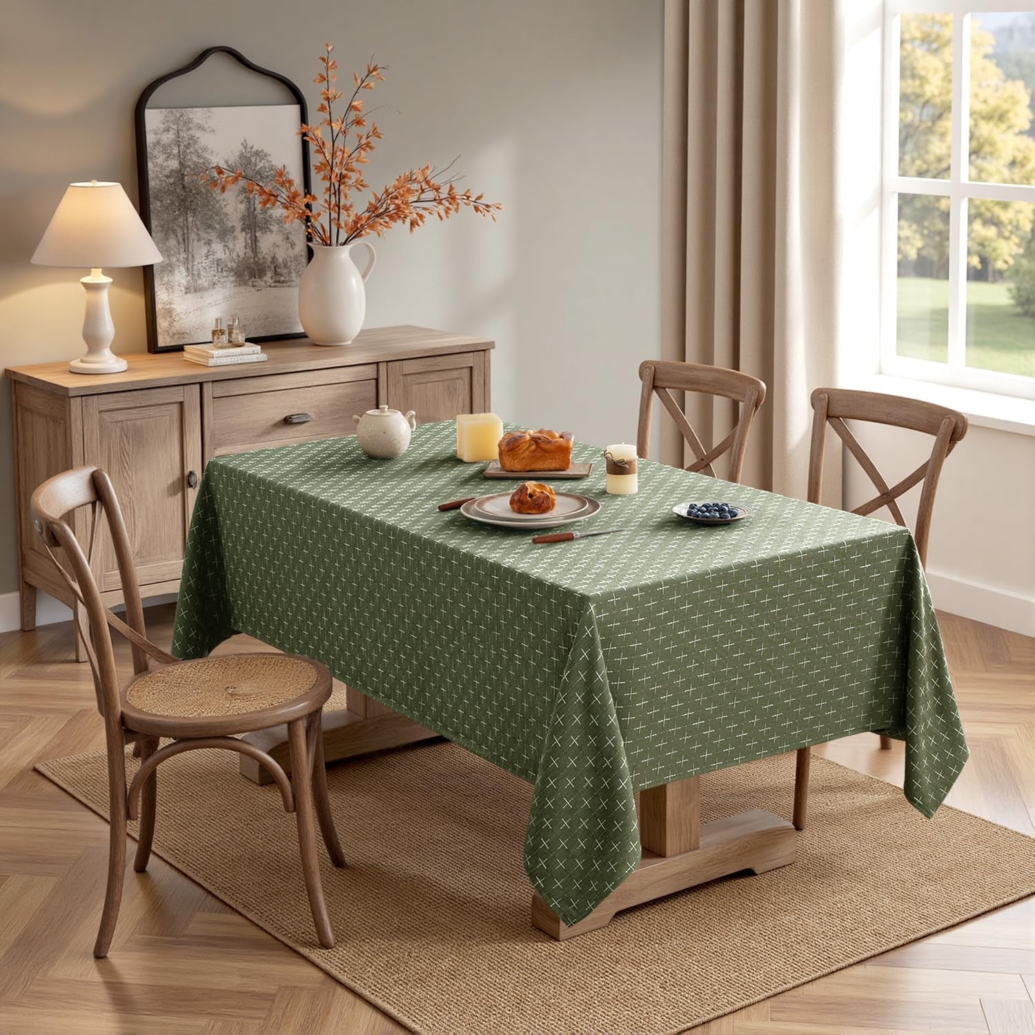 olive-green-rectangle-cross-star-textured-table-cloth-52x70-inch