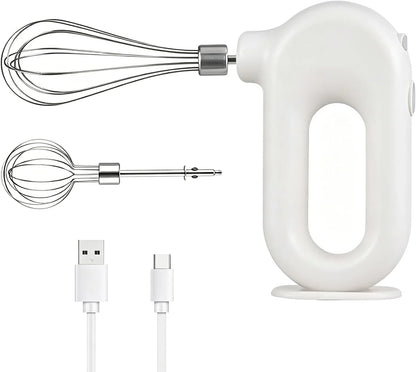 Cordless Hand Mixer, Electric Hand Whisk Portable Egg Beater Handheld Egg Beater Electric Handheld 4 Speed Adjustable Mini Hand Mixer Electric Mixer, USB Charing, 1500Mah(White)1