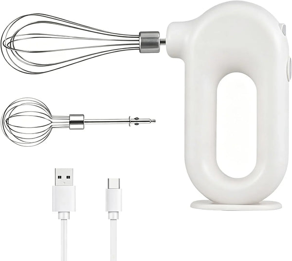 Cordless Hand Mixer, Electric Hand Whisk Portable Egg Beater Handheld Egg Beater Electric Handheld 4 Speed Adjustable Mini Hand Mixer Electric Mixer, USB Charing, 1500Mah(White)1