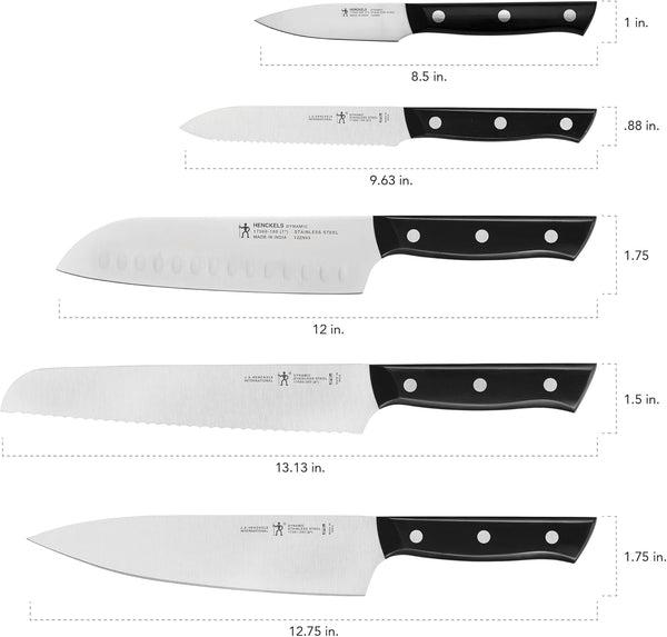Henckels Dynamic 5-Pc Knife Set with Chef, Bread, Utility, Paring, Santoku | the Perfect Kitchen Knife Set for Effortless Cutting, German Engineered, Informed by 100+ Years of Mastery. Dishwasher Safe3