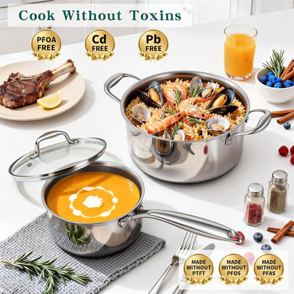 14-Piece Hybrid Stainless Steel Cookware Set with 3 Silicone Trivets | Heavy-Duty Pots and Pans Set, Induction Compatible, Oven Dishwasher Safe, PFOA Free4