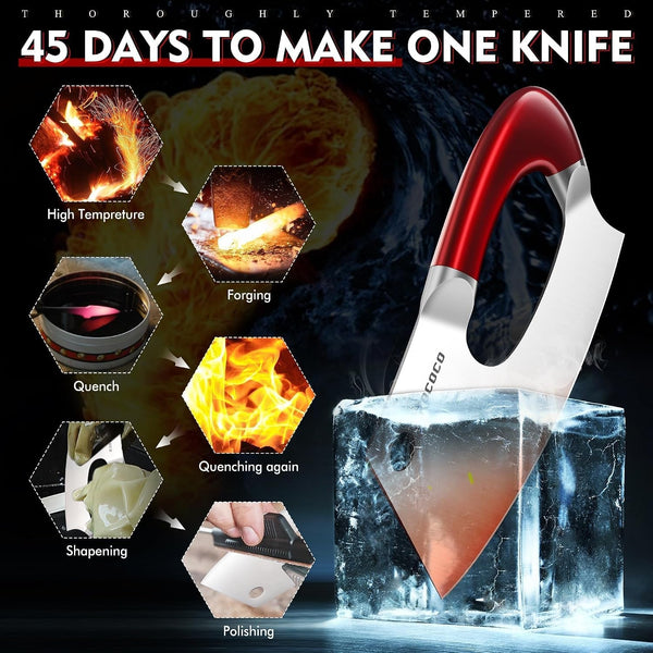 Effort Saving Meat Cleaver - Red Easy Handle Chef Knife4
