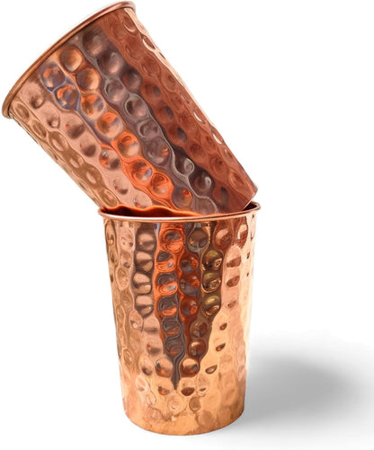 Set of 2 Hammmered Pure Copper Cups for Drinking Water Glasses Tumblers Glass for Ayurveda Health Benefits2