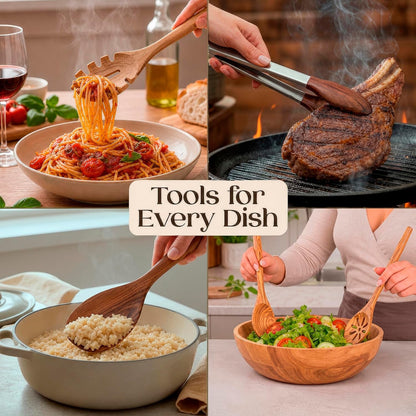 Teak Wooden Utensil Set for Cooking - 8 Piece Teak Wooden Spoons Set3