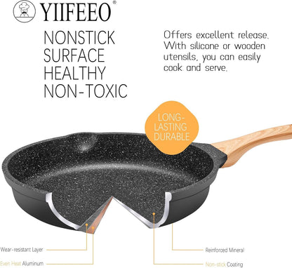 Non Stick Frying Pan Set -  Granite Skillet Set with 100% PFOA & PTFE Free, Induction Egg Omelette Pans for Cooking Pan Set, Cookware Set Nonstick Pots and Pans Set Gift for Women3