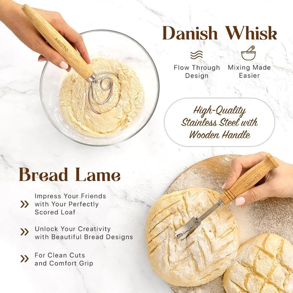 Sourdough Starter Kit with 10" round & 11" Oval Banneton Proofing Basket and 34Oz Starter Jar - Beginner-Friendly Sourdough Bread Baking Supplies and Baking Gifts for Women, Men, and Bread Bakers5