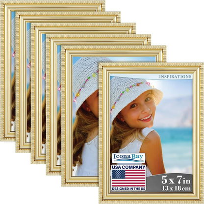 5X7 Picture Frames, Gold, 6 Pack, Contemporary, Inspirations1