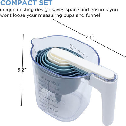 Measuring Cup Set - 9 PC. Nesting Stackable Liquid Measure Cup, Dry Measuring Cups and Spoons with Funnel and Scraper (Multi Colored)2