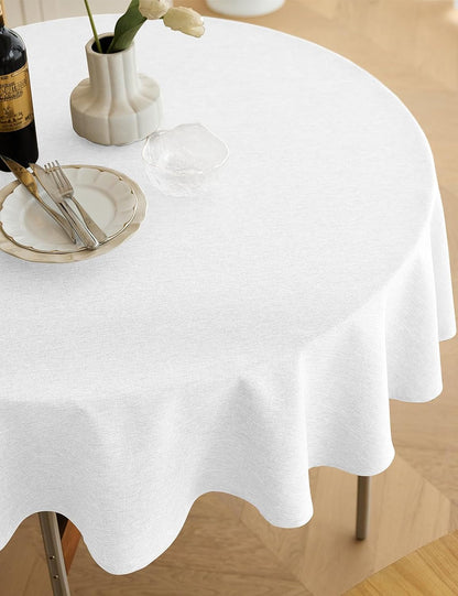 White Faux Linen round Tablecloths 60 Inch, Waterproof Decorative Washable Texture Rustic Circle Table Cloth Cover for Dining Kitchen Party Farmhouse Outdoor (Round (2-4 Seats),White)2