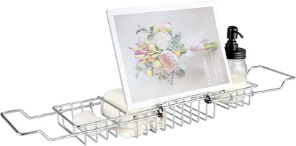 Stainless Steel Shower Caddy Tray with Removable Book Holder Silver1