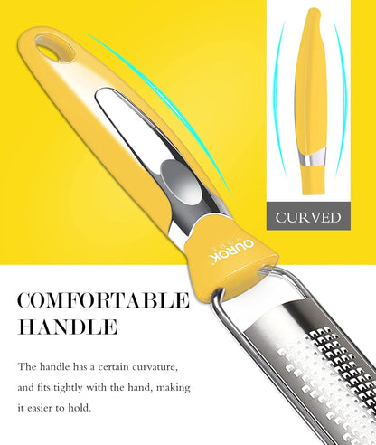 Kitchen Lemon Zester, Stainless Steel Hand Held Parmesan Cheese Grater for Ginger, Chocolate, Coconut, Lime, Nutmeg, Citrus, Fruit, Vegetable with Cleaning Brush, Dishwasher Safe, Yellow2