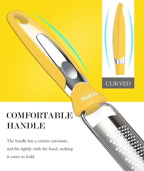 Kitchen Lemon Zester, Stainless Steel Hand Held Parmesan Cheese Grater for Ginger, Chocolate, Coconut, Lime, Nutmeg, Citrus, Fruit, Vegetable with Cleaning Brush, Dishwasher Safe, Yellow2
