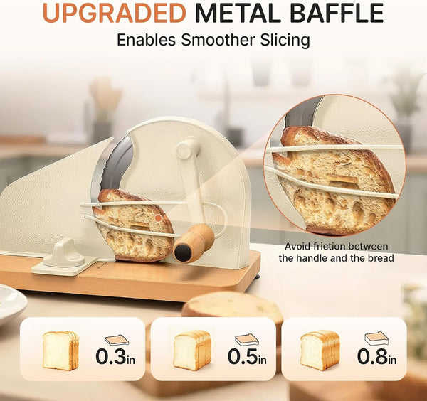 Manual Bread Slicer for Homemade Sourdough, Adjustable Thickness,Hand Crank Bread Cutter with Stainless Steel Blade Slicing Guide, Scale Line Suction Cups & Solid Wood Base3