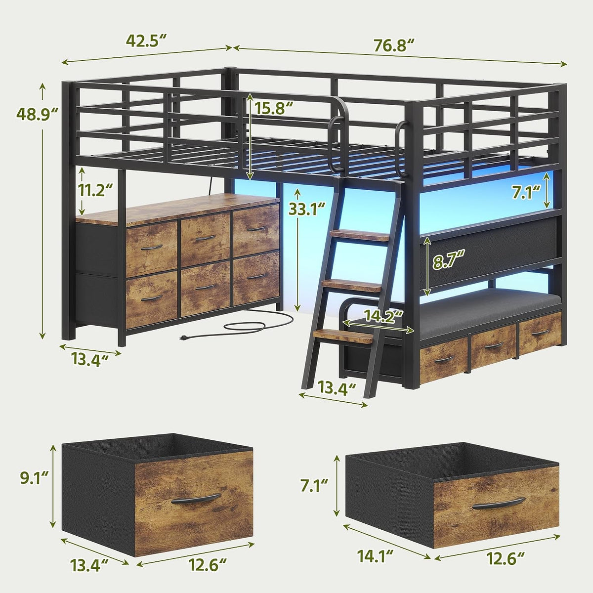 low-loft-bed-twin-with-desk-9-storage-drawers-rustic-brown