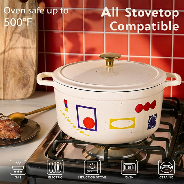 Enameled 5QT Cast Iron Dutch Oven Pot with Gift Box, Bonjour | Sourdough Bread Baking, Healthy & Non-Toxic, All Stovetop Compatible, Oven Safe up to 500° F, Easy to Clean5