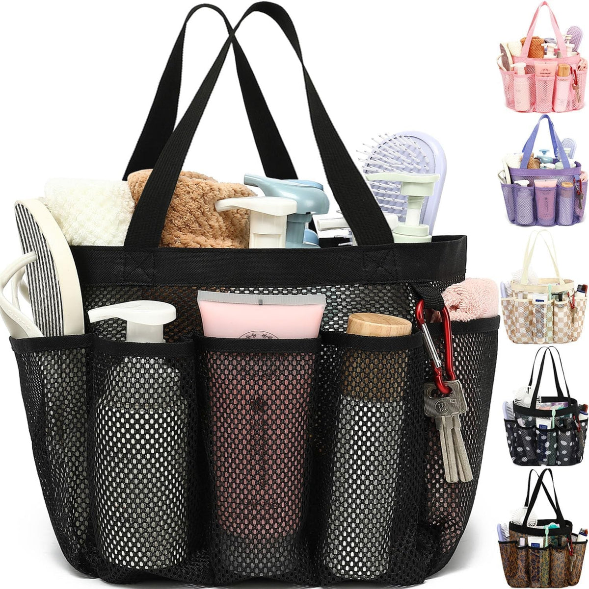 mesh-shower-caddy-portable-for-college-dorm-room-essentials-odorless-polyester-large-shower-tote-bag-with-dual-handles-8-pocket-quick-dry-toiletry-organizer-for-travel-beach-camping-gym
