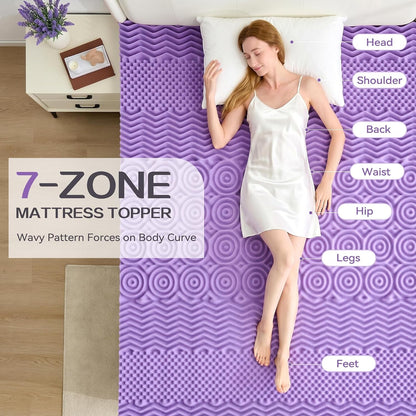 2 Inch 7-Zone Memory Foam Mattress Topper Twin XL, Twin Extra Long Mattress Pads for College Dorm Room, Pressure Relieve Certipur-Us Certified, 39X80 Inches, Violet2