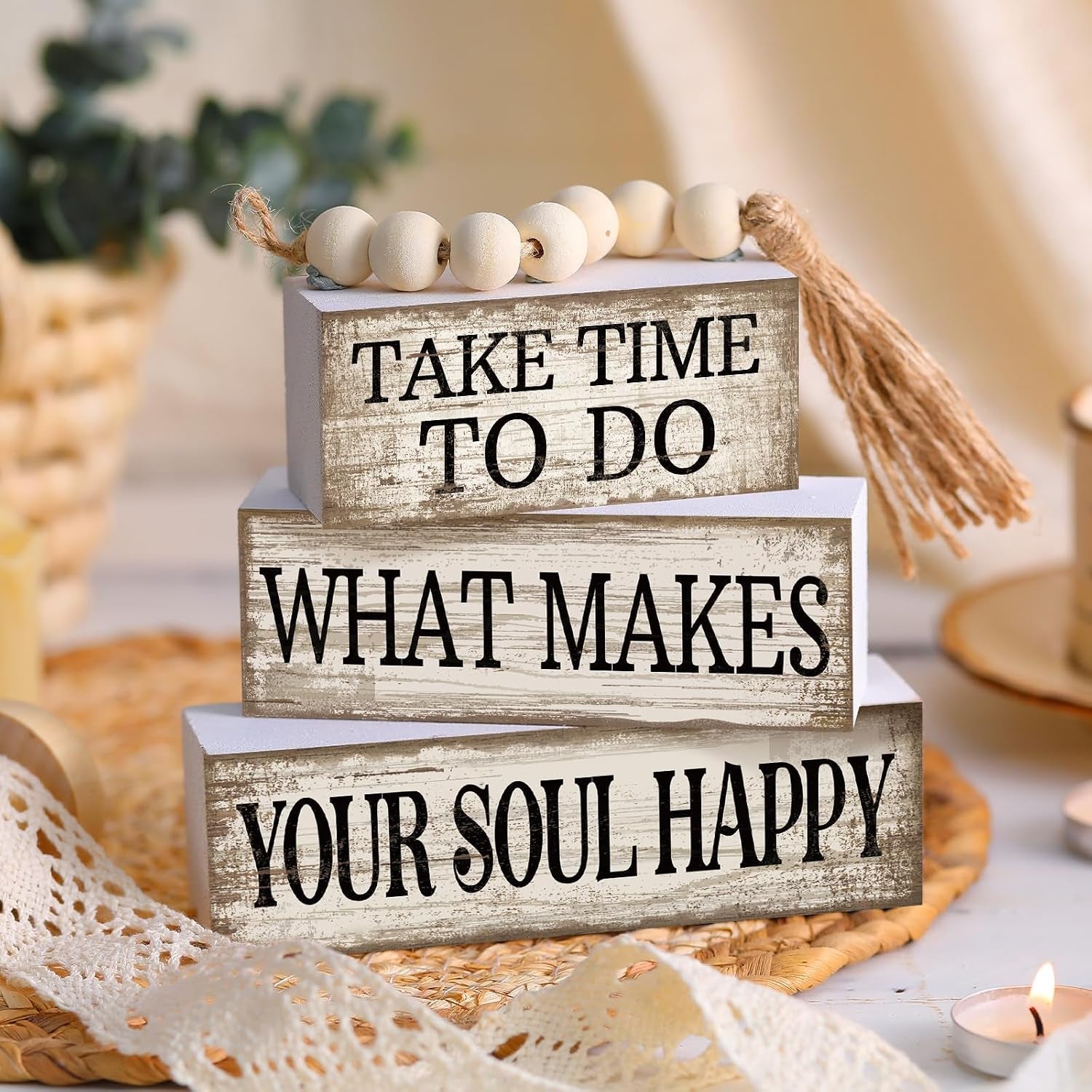 4-pcs-farmhouse-tabletop-decoration-inspirational-tiered-tray-decor-rustic-wooden-block-sign-take-time-to-do-what-makes-your-soul-happy-blocks-with-beads-tassel-home-shelf-centerpiece
