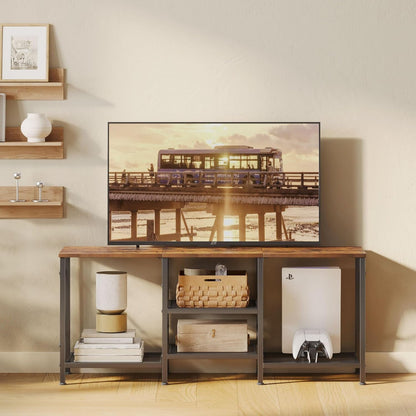 TV Stand for 55 Inch TV, Entertainment Center with 3-Tier Open Shelves, TV Console Table for Living Room, Bedroom, Rustic Brown2