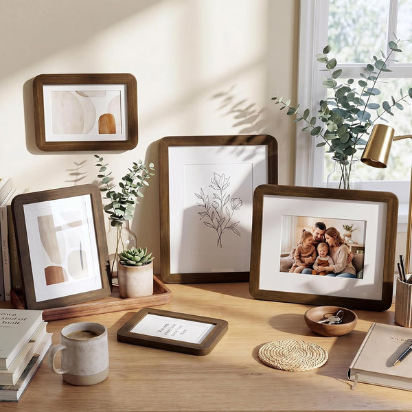 6X8 Picture Frame, Solid Walnut Wood with Mortise and Tenon Joinery, Handcrafted Photo Frame with Mat for 5X7, High-Definition Tempered Glass, Wall or Tabletop Display2