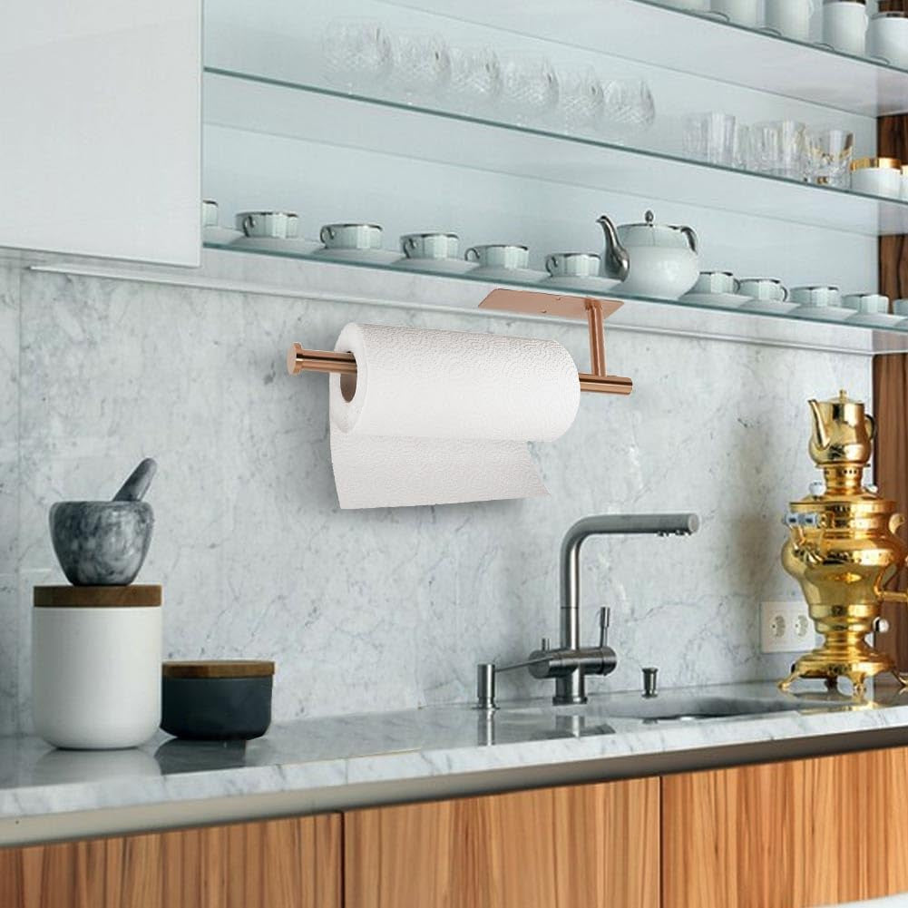 paper-towel-holder-self-adhesive-paper-towel-holder-wall-mount-for-kitchen-rack-adhesive-paper-towel-roll-rack-for-bathroom-towel-kitchen-stainless-steel-rose-gold