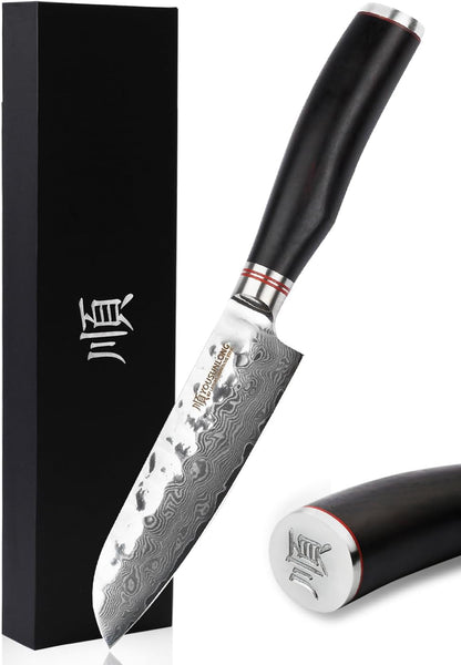Santoku Knife 5 Inch Cutlery Knives Japanese 67 Layers Hammered Damascus Steel with Natural Leadwood1