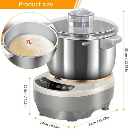 Electric Dough Maker Machine with Fermentation Function,Gray,7L | Large Capacity Household Dough Mixer, 304 Stainless Steel, Microcomputer Timing, Front Touch Panel5