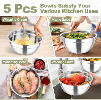 Mixing Bowls, Stainless Steel Salad Serving Bowl with Clear Lids7