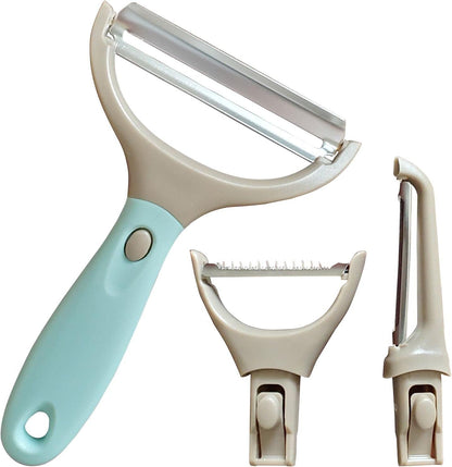 3 Piece Peeler Set - Stainless Steel Trio Vegetable and Fruit Peeler - Interchangeable Multifunctional Cutter Slicer - Julienne Cut, Shredder, Peelers - Home Kitchen Gadgets1