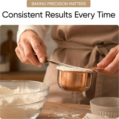2 Cup Measuring Cup, 480Ml Copper Stainless Steel Metal Measuring Scoop, Easy-Pour Spouts, Engraved Markings, for Dry & Liquid Ingredients2