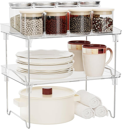 2 Pcs Cabinet Organizer Shelf, Stackable Kitchen Counter Shelves, Spice Rack,Countertop Organizers, Clear Plastic Storage Shelves Rack for Makeup,Bathroom,Cupboard,Desk,Pantry Organization1