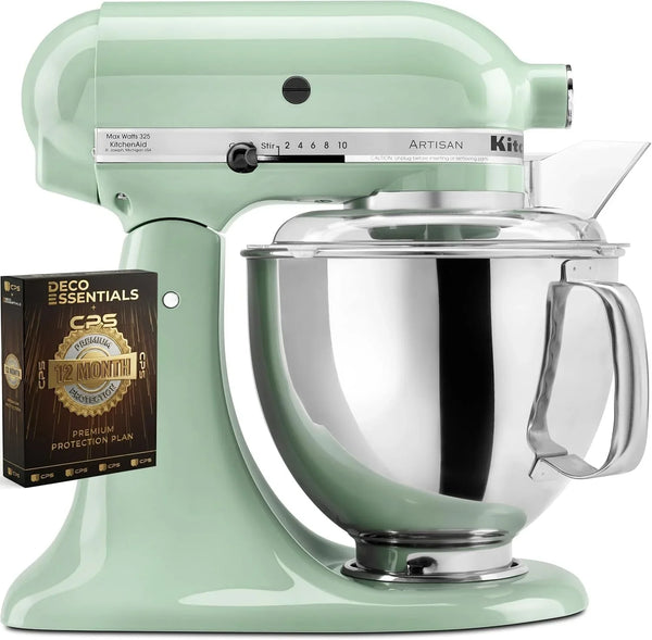Kitchenaid Artisan Series 5 Quart Tilt Head Stand Mixer with Pouring Shield KSM150PS, Pistachio Bundle with Deco Essentials Exclusive CPS 1 Year Extended Protection Pack1