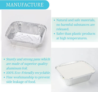 1 Lb Small Aluminum Pans with Lids(40 Pack - 5"×4") Tin Foil Pans Disposable Cookware- Cardboard Lids, for Cooking Baking Party Meal,Takeout Trays - to Go Disposable Food Container5