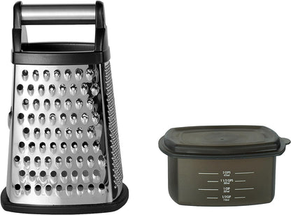 Kitchenaid Gourmet Box Grater with Detachable Measuring Container and Lid, Stainless Steel Coarse Medium Fine Grater and Slicer, Dishwasher Safe, Black1