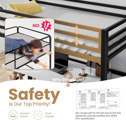 Loft Bed Twin Size with Ladder and Guardrail,Black3