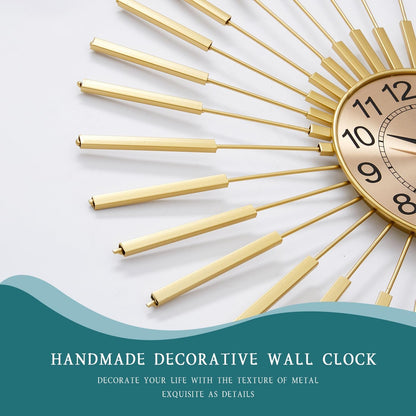 Large Wall Clocks for Living Room Decor 24 Inch Gold Starburst Wall Clock, Silent Non-Ticking Metal Wall Clocks Battery Operated, Mid Century Boho Farmhouse Modern Art Decor for Bedroom Office6