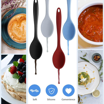 4 Pcs Silicone Cooking Spoons 10.6" Large, Spoon, Fashionable Color4
