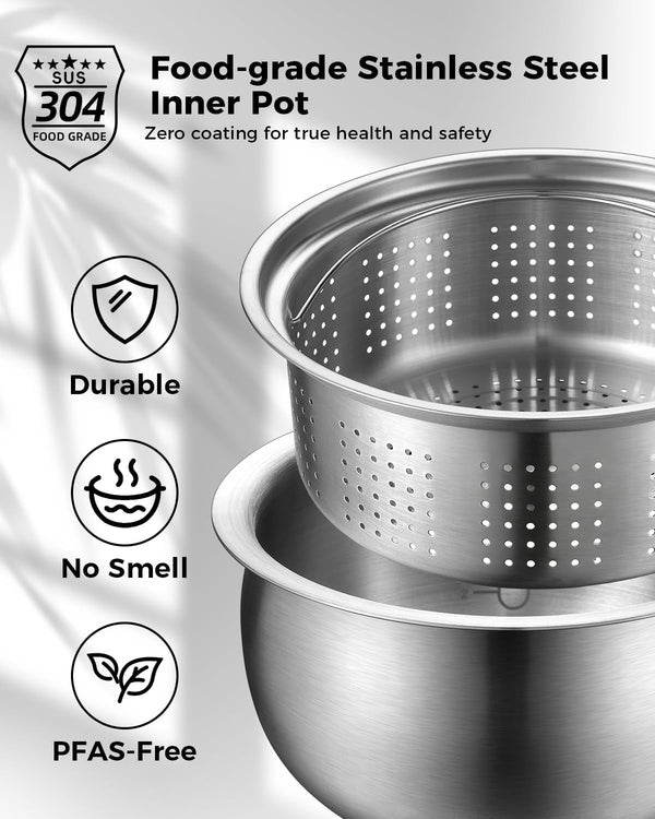 Stainless Steel Rice Cooker Small 6 Cup (Uncooked) / 12-Cup (Cooked) with Stainless Steel Inner Pot, Compact Mini Rice Cooker Small Kitchen, Low Carb Rice Maker, 24H Timer and Auto Keep Warm3