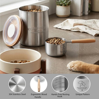 1.5 Cup Dog Cat Food Scoop,  Stainless Steel Dog Cat Food Measuring Cup with Long Wood Handle, Precise Graduated Markings (Stylish Pattern)4