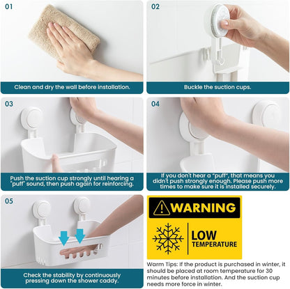 Shower Caddy Suction Cup 2 Pack, Heavy Duty Bathroom Organizer, Removable Shelves for inside Shower, Shampoo, Waterproof Suction Plastic Storage for Bathroom Accessories Holder, White7