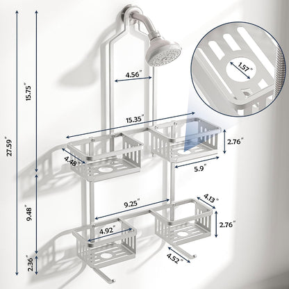 Aluminum Shower Caddy Hanging for Handheld Showerheads, Never Rust Shower Organizer with Hooks Holder Toothbrush Holder，Over Showerhead Caddy for Bathroom2
