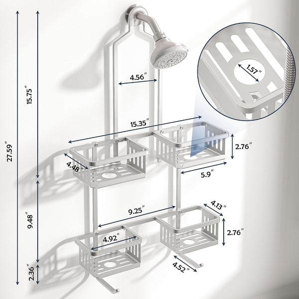 Aluminum Shower Caddy Hanging for Handheld Showerheads, Never Rust Shower Organizer with Hooks Holder Toothbrush Holder，Over Showerhead Caddy for Bathroom2