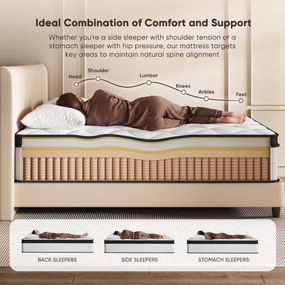 Mattress Queen Size, 12 Inch Hybrid Queen Mattress in a Box, Medium Firm | Queen Size Mattress with Cooling Gel Memory Foam & Pocket Springs, Pressure Relief, Motion Isolation, Edge Support,Pillow Top2