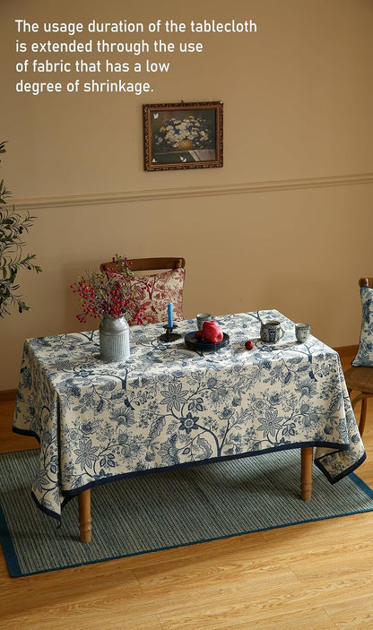 Designer Vintage Linen Rectangular Tablecloth,102"X63"-Ruyi B8