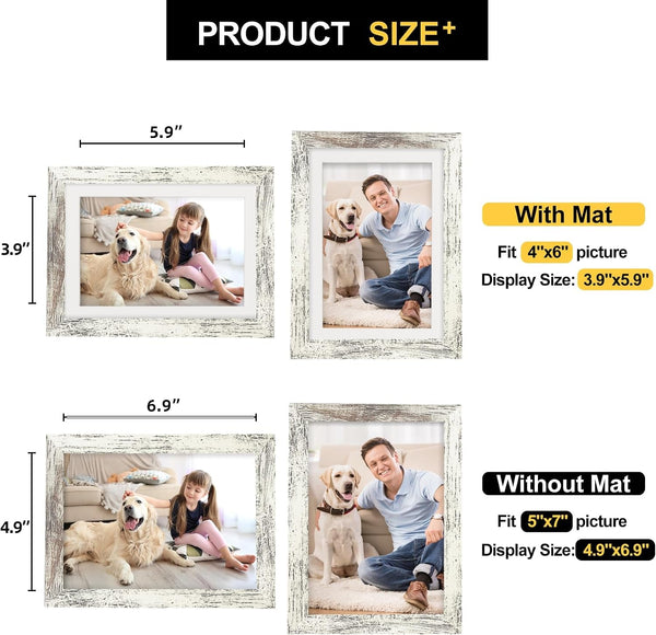 5X7 Picture Frames with 4X6 Mat Set of 2, Distressed White6