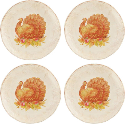 16 Piece Glitter Turkey Melamine Dinnerware Sets, Outdoor Dishes Set, Plates and Bowls Sets, Autumn Thanksgiving Decorations, Service for 4, Orange8