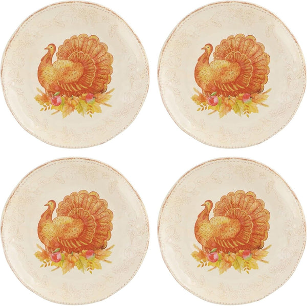 16 Piece Glitter Turkey Melamine Dinnerware Sets, Outdoor Dishes Set, Plates and Bowls Sets, Autumn Thanksgiving Decorations, Service for 4, Orange8
