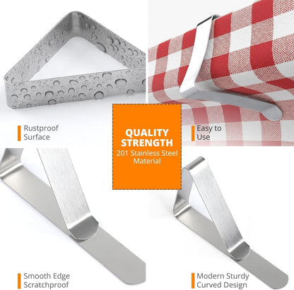 Tablecloth Clips [USA Based Brand] - 12 Pack Stainless Steel | Rust Proof Table Clips for Home, Restaurants, Picnic, Party, Dining Tables - Fits up to 1.8 Inch Thick Tables3